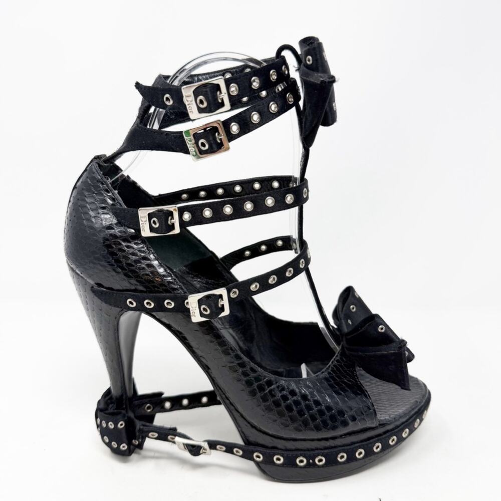Christian Dior by John Galliano FW 2003 Bondage Bow Snakeskin Heels Size 36.5 - Picture 8 of 16